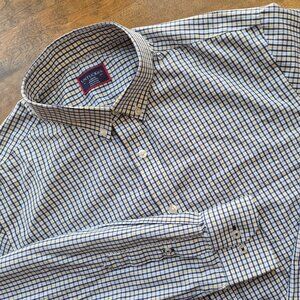 UNTUCKit Mens Lg Hopkins Shirt White/Blue/Yellow Plaid Button Up Wrinkle Free